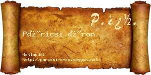 Páricsi Áron névjegykártya